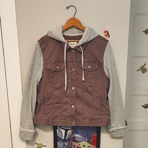 Vintage 2000’s Mudd Button up hooded jacket sweatshirt. Brown + gray size Xl